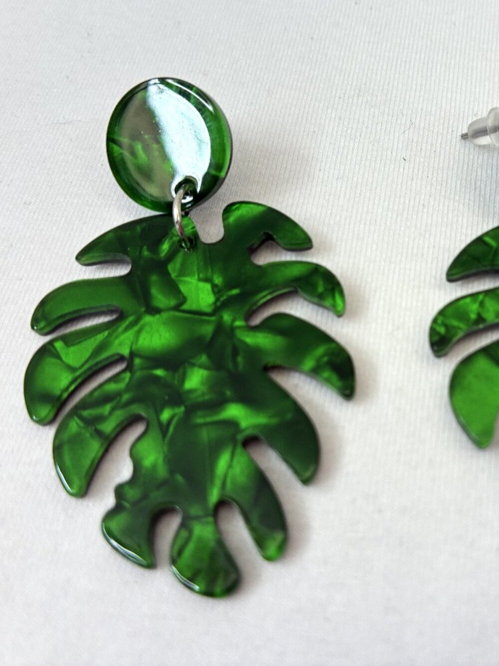 Marbled Acrylic Women's Green Tropical Monstera Leaf Dangle Drop Earrings